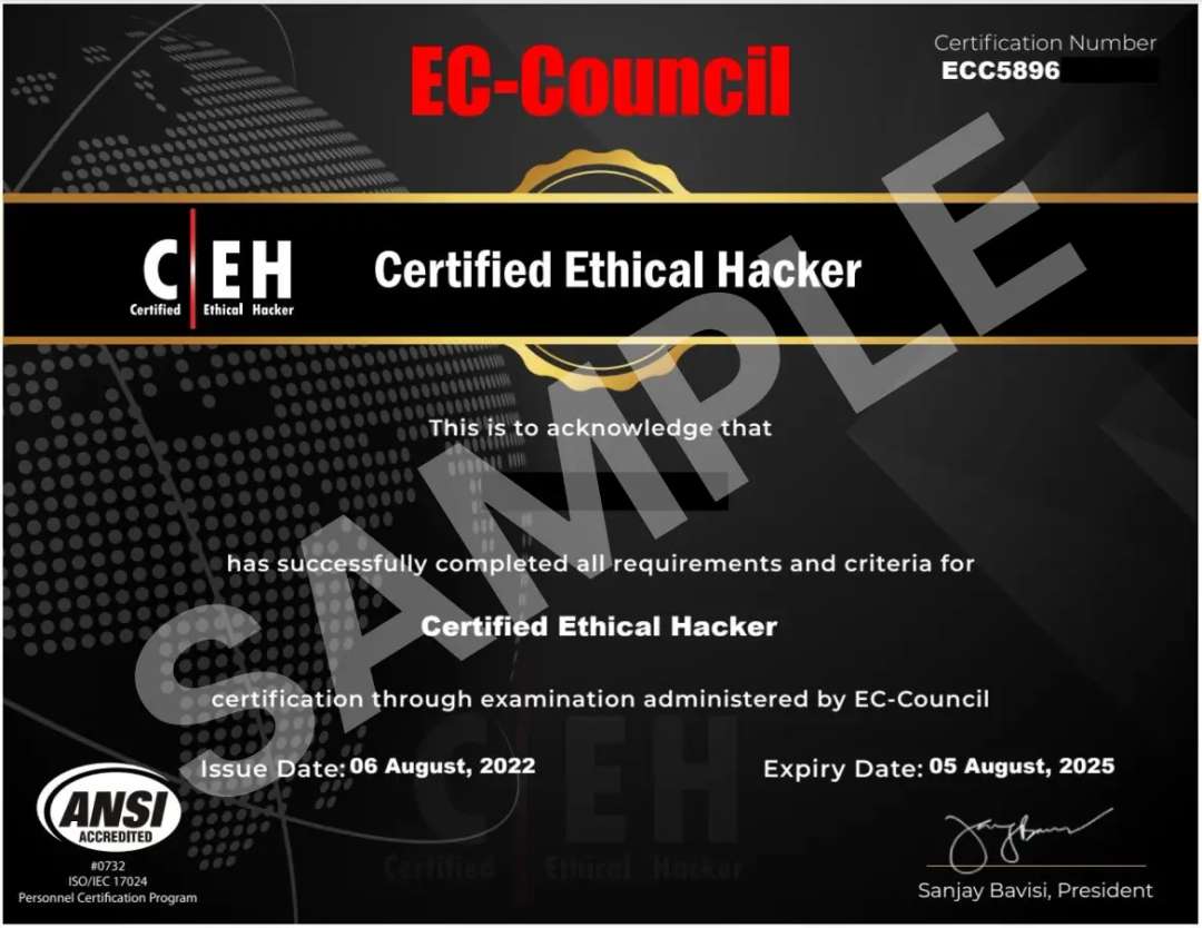 EC Council Certified ethical hacker Certificate