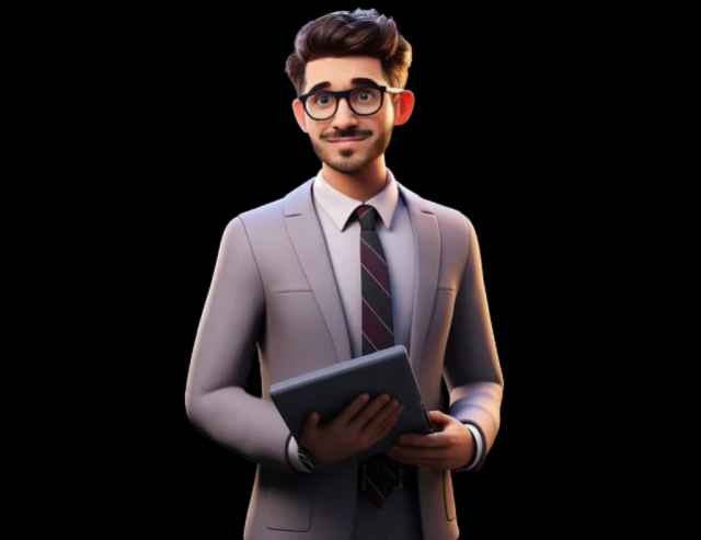 The image showcasing a Data Scientist standing with a white background